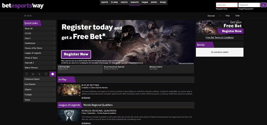betway esport screen