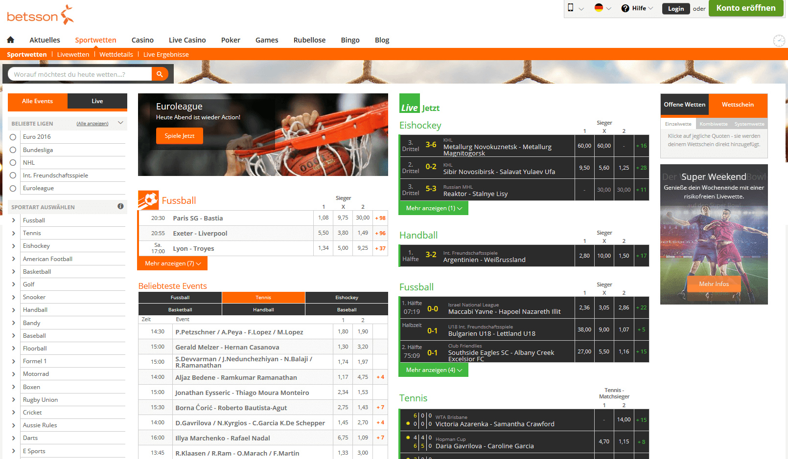 Betsson Webseite