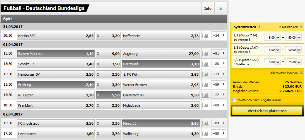 Interwetten Systemwetten Bundesliga