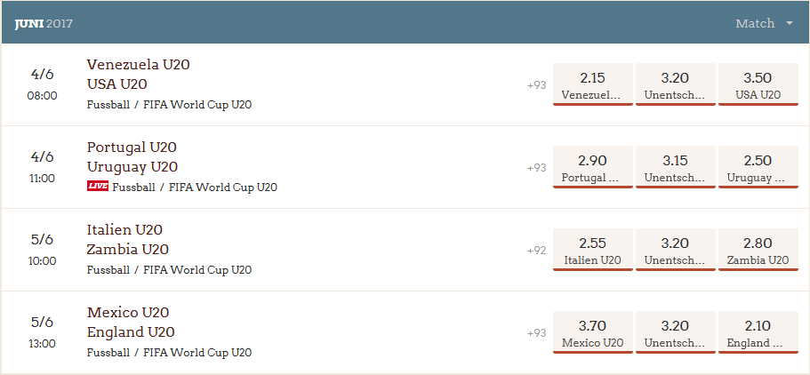 LeoVegas Quoten U20