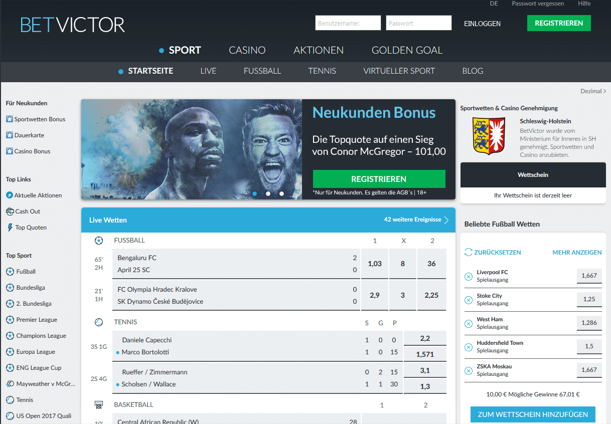 BetVictor Webseite 2017
