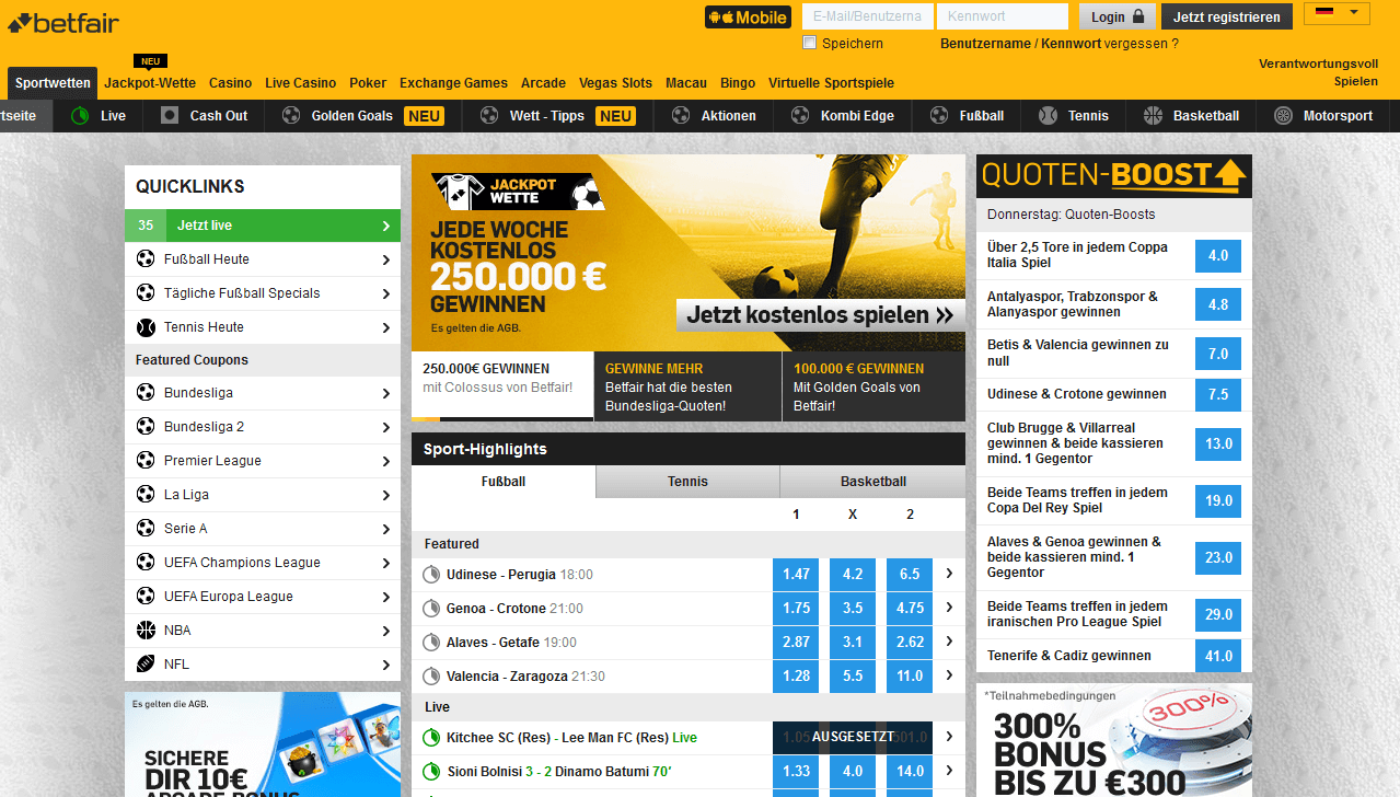 Betfair Webseite 112017