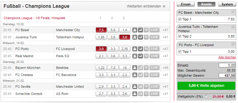 Tipico Kombiwette Chmapions League