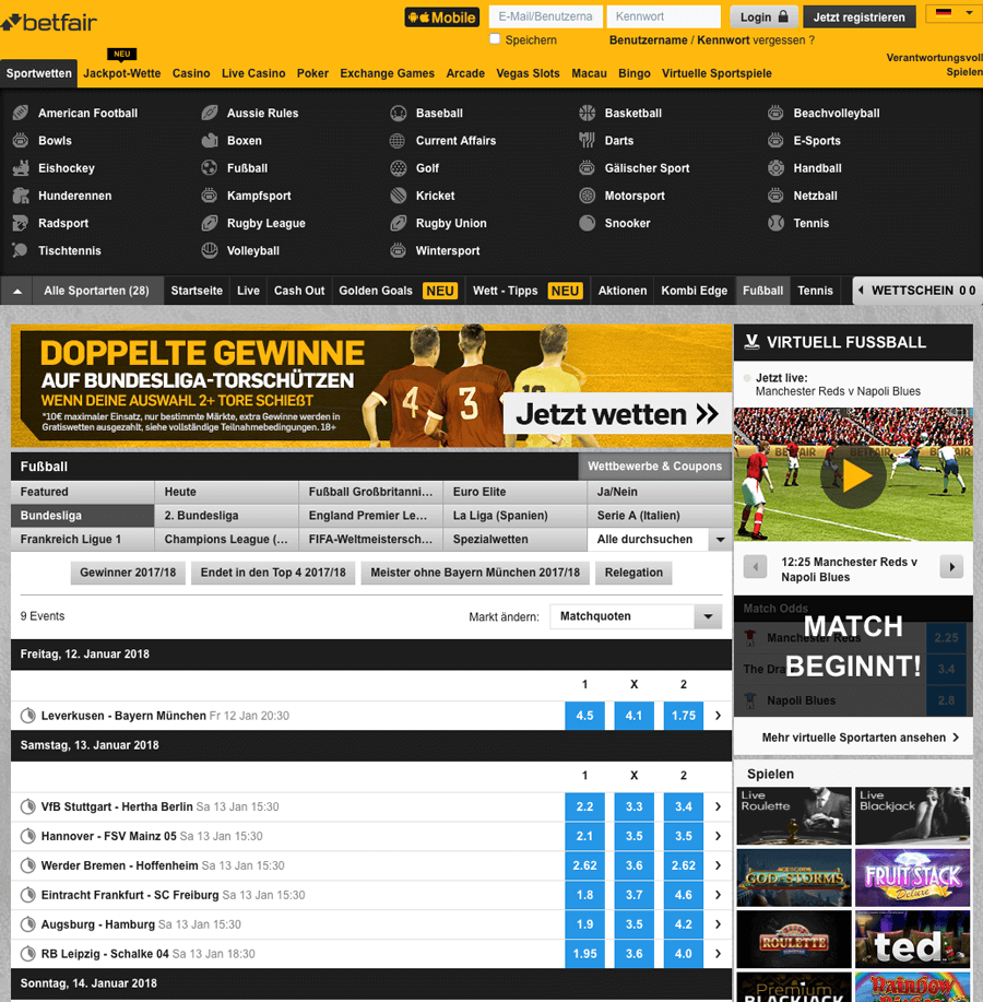 Betfair Wettangebot