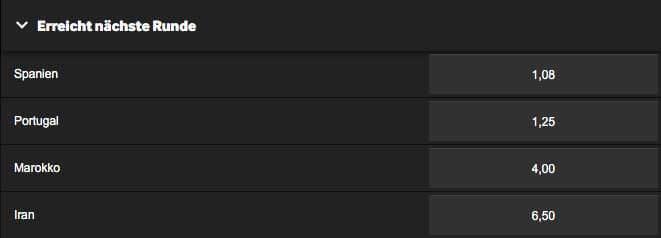 Gruppe B: Quoten bei Betway auf Nächste Runde