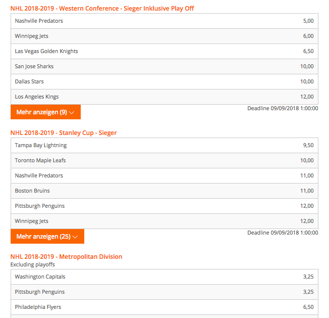 NHL Quoten Betsson