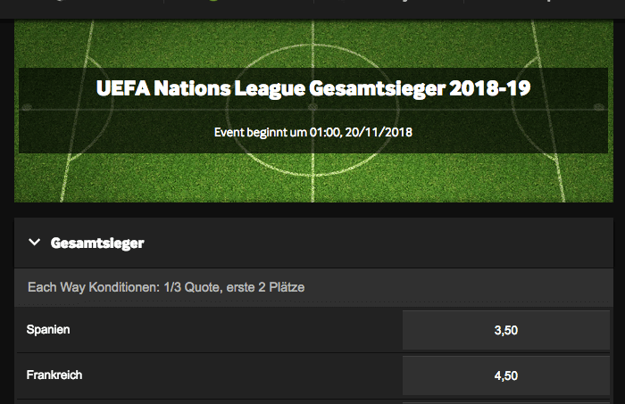 Wetten auf den Gesamtsieger der UEFA Nations League