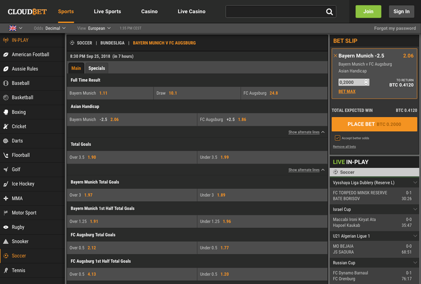 Cloudbet Wettmärkte Bundesliga