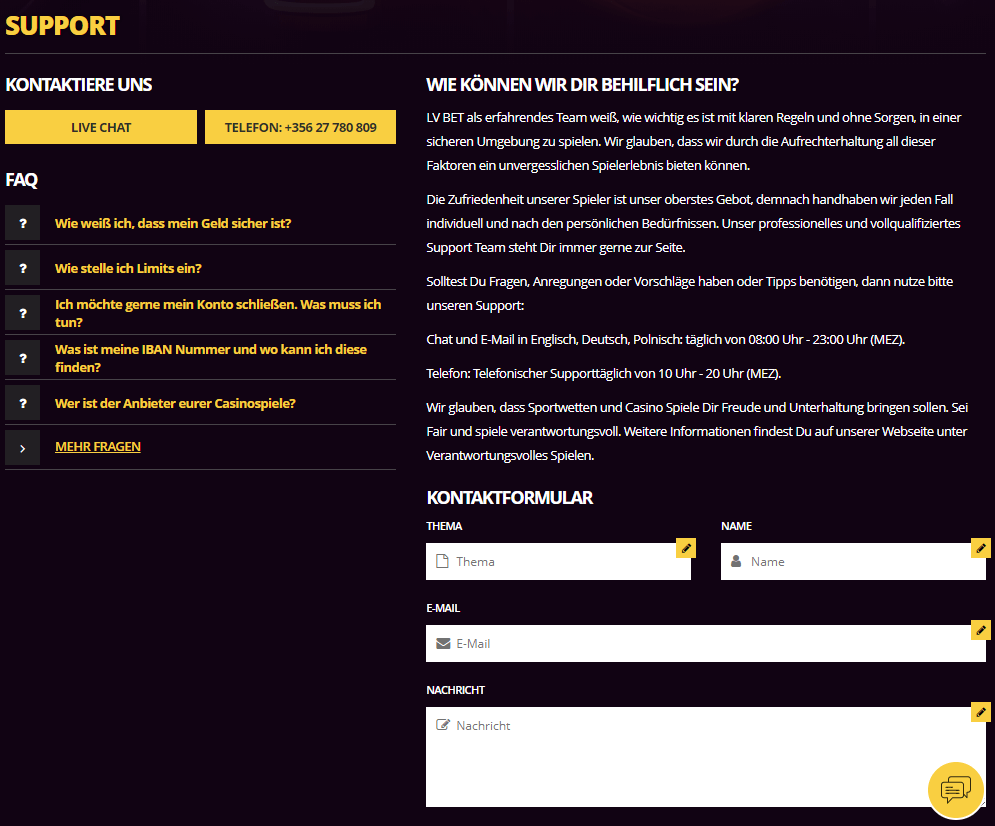 lvbet support