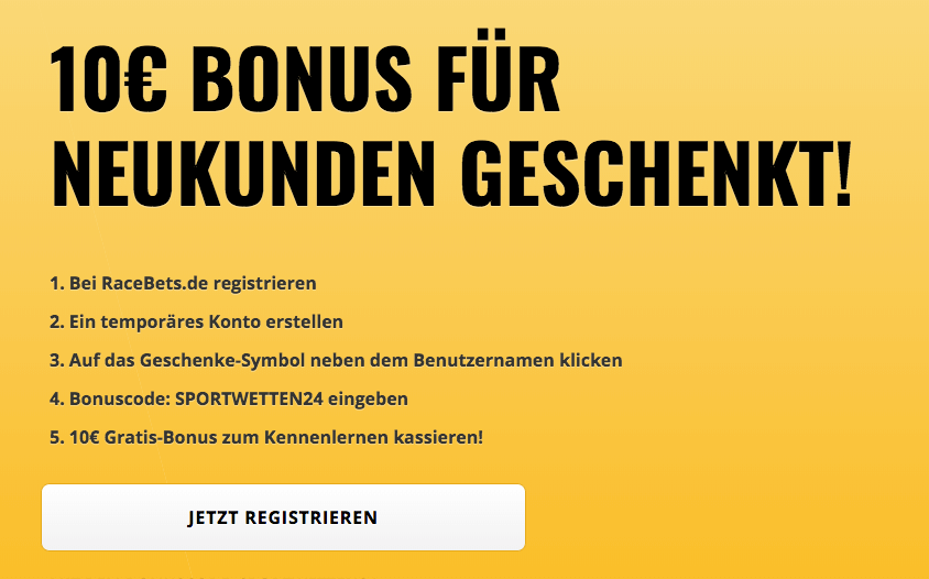 10€ No Deposit Bonus bei RaceBets sichern