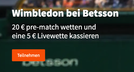 Bei Betsson 20 Euro auf Wimbledon setzen und 5€-Livewette erhalten