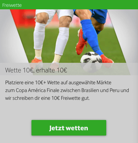 Wetten auf Brasilien gegen Peru 10€ Gratiswette Freebet Freiwette Betway