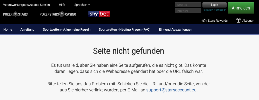 Sky Bet Seite nicht gefunden