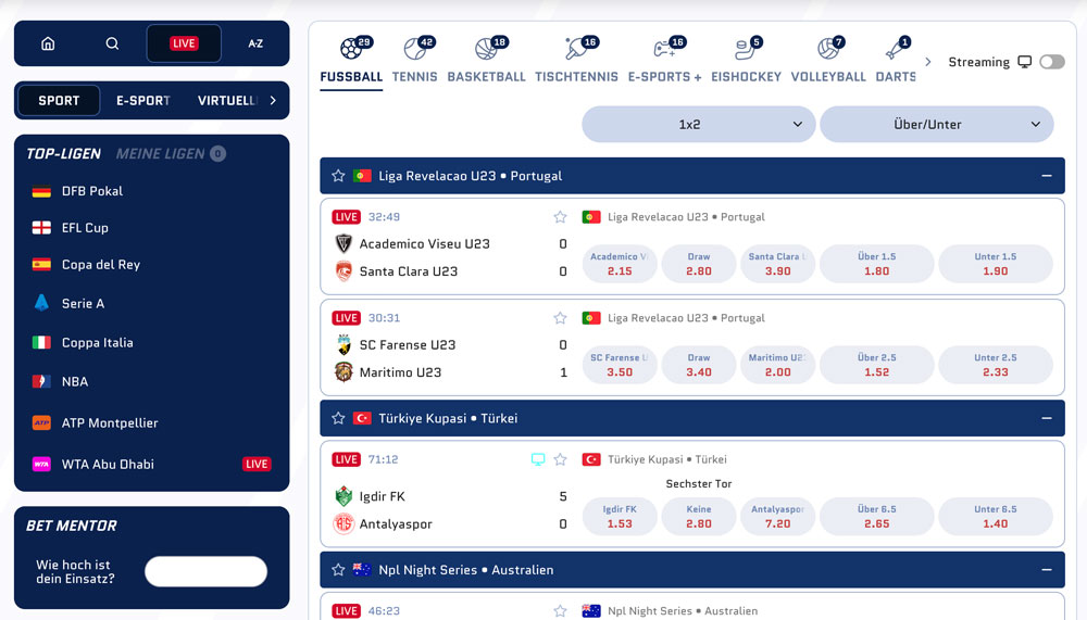 Scored Livewetten Übersicht